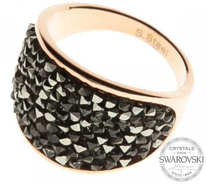 Ocelový prsten SWAROVSKI krystaly - Rocks Rose gold grey 1/3
