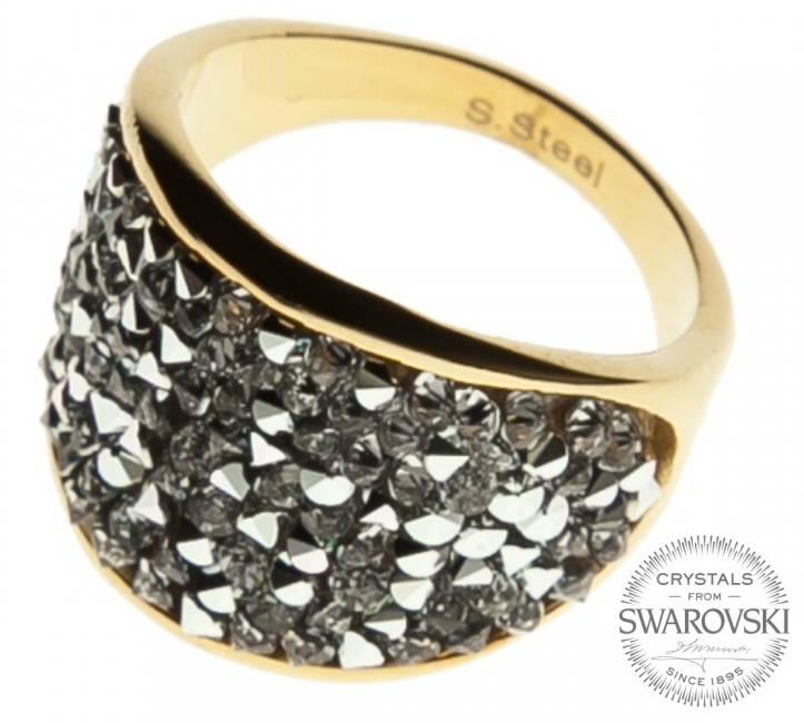 Ocelový prsten SWAROVSKI krystaly - Rocks CAL gold 1/1