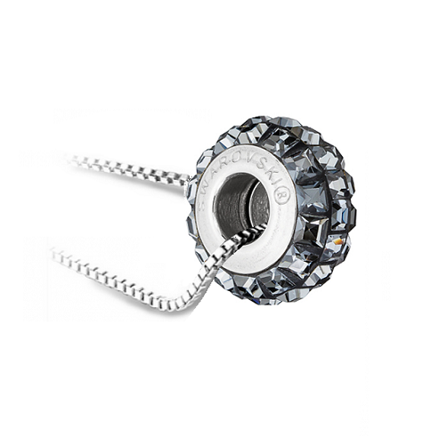 Stříbrný náhrdelník s korálkem Swarovski - Slim Silver night (square) 1/2